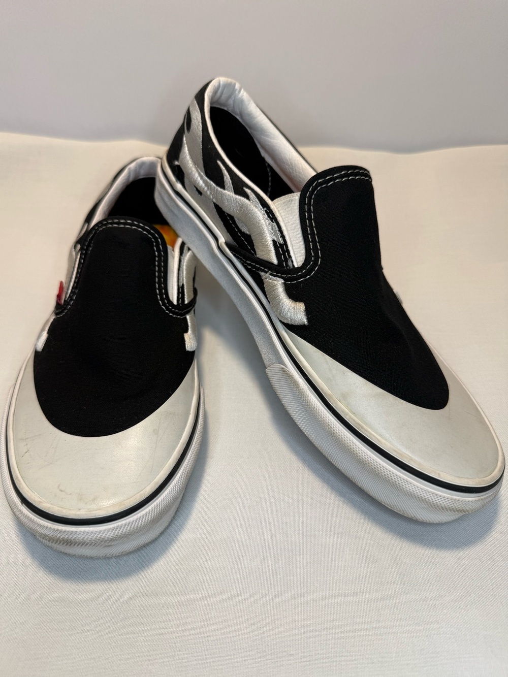 Vans Black and white Shoes with Orange and Yellow Flame Insole - Men’s Size 8